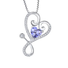 Aprila Women Necklace 925 Sterling Silver Heart Stethoscope Pendant Necklace with Cubic Zirconia December Birthstone Tanzanite Color Jewelry Medical Doctor Nurse Jewelry