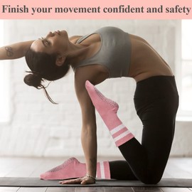 EQLEF Grip Socks Women Non Slip Yoga Pilates Socks Comfortable House Hospital Socks for Girls (Pink)