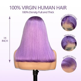 Bestvivid Lilac Bob Lace Front Wigs Human Hair 10 Inch Colored Bob Wig Human Hair 13x4 Frontal Lace Wig Pre Plucked with Baby Hair 180% Density Glueless Straight Light Purple Short Bob Wig