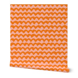 Removable Wallpaper Swatch - Orange Waves Pink Quilt Stripes Horizontal Spring Custom Pre-Pasted Wallpaper by Spoonflower