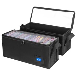 CD Case Holder with Handles and Clear Lid, 2-Pack Black – CD Storage Box with Label Slots, Portable Organizer for Media Collection and Efficient Storage
