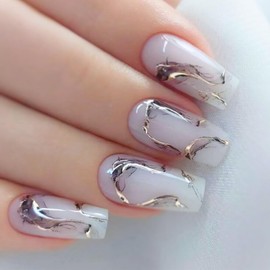 COLORBIRD Nail Tips, Long, 24 Pieces, White, Nail Tips, Short and Cute, Ballerina (W666)