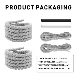 UamGlsob Thick Shoelaces for Air Force 1, Diameter 10 mm - 15 mm Rope Laces for Trainers, Big Rope Chunky Twisted Round Cotton Cord Shoelaces, gray