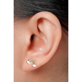 925 Sterling Silver Rainbow Sparkle Children's Stud Earrings