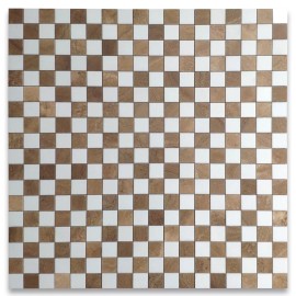 Stone Center Online T258XP Thassos White Yellow Woodgrain Marble Checkerboard Square Mosaic Tile
