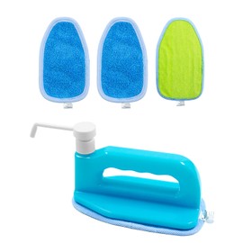 Dovcleing Non-Scratch Kitchen Dish Scrubber with Soap Control Dispenser Cleaning Dish Washer Kit for Kitchen and Household Cleaning, Includes 1 Soap Dispenser & 3 Refill Dishcloth Pads