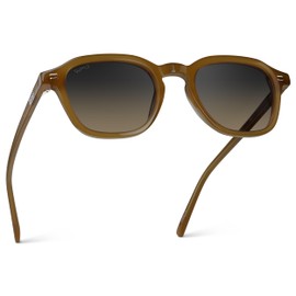 WMP Eyewear - Men's Polarized Retro Sunglasses - Classic Geometric Square Style, Acetate Frame, Keyhole Bridge (Dune Brown/Grey Brown Gradient Lens)