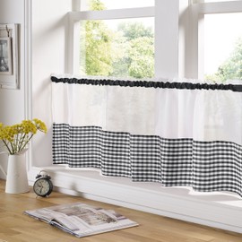 Alan Symonds Gingham Slot Top Voile Cafe Curtain Panel 59" Wide x 18" Drop (148cm x 45cm)