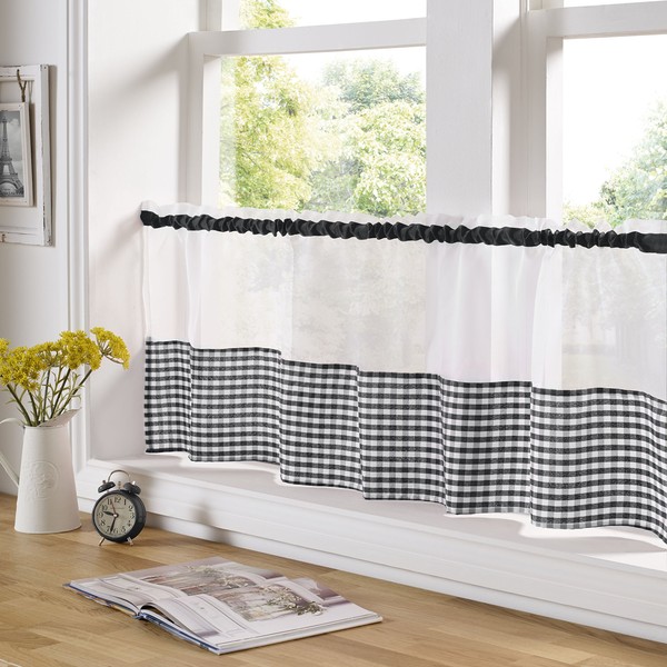 Alan Symonds Gingham Slot Top Voile Cafe Curtain Panel 59"