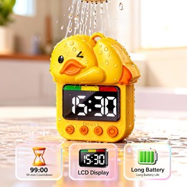 Dolidream Shower Timer Cute Duck Waterproof Bathroom Toilet Kids Visual Timer, Suction Cup for Wall Mount Swim, Rechargeable (Yellow)