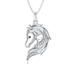 LWXIE Sterling Silver Diamond Horse Pendant Necklace for Women, 0.053 cttw Lab Grown Diamond, 18+2 Inch Chain, Horse Lovers, Gift