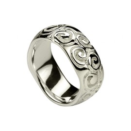 SILBERMOOS ring women's ring notched spiral design band ring ornamented matt and polished 925 sterling silver, Size:N