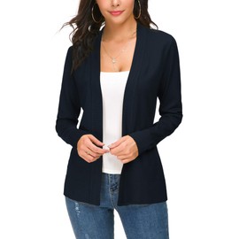 Women's Elegant Casual Long Sleeve Elastic Cardigan Lightweight Solid Knitted Blazer, navy blue