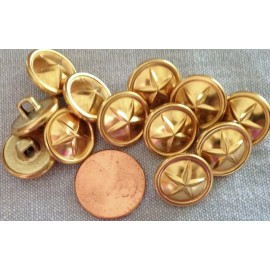 Unbranded 12 Domed Shiny Gold Tone Metal Shank Buttons Star Puffed 9/16" 15mm # 7465