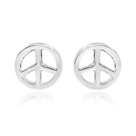 AeraVida Peace Symbol 8 mm Circle .925 Sterling Silver Stud Earrings | Sterling Silver Stud Earring for women | Peace Stud Earrings | Stud Earrings