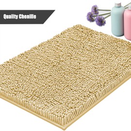 OWIYA Bathroom Rugs Mat 47x24 Non Slip Chenille Bath Mats Bath Rugs for Bathroom Shower Beige