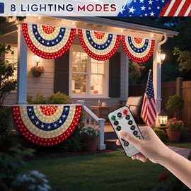 ASPMIZ 3x6 Ft 4 Pack American Flag Bunting with LED Lights, 4th of July Decorations, USA Flag Banners for Outside, Memorial Patriotic Banner Flags with 3 Brass Grommets for Porch Independence Day