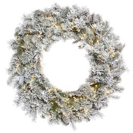 Vickerman 36" Flocked Kiana Artificial Christmas Wreath, Warm White Wide Angle 3mm Low Voltage LED Lights. - Faux Flocked Christmas Wreath - Indoor Seasonal Home Wall Decor