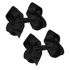 WD2U Girls Set of Two 4" Solid Grosgrain Pigtail Hair Bows French Clip Barrettes Black