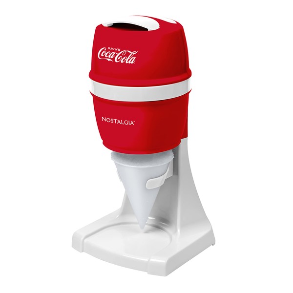 Nostalgia Coca-Cola Snow Cone Shaved Ice Machine - Retro Table-Top Slushie Machine - Includes 1 Reusable Plastic Cup and Ice Mold, Coke Red
