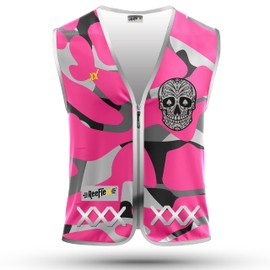 REEFLEXX REEFLEXX Warnweste/Reflektorweste/Sicherheitsweste fr Kinder, erh?hte Sichtbarkeit im Stra?enverkehr, Joggen, Fahrrad oder Auto (Pink Camou Skull, S)