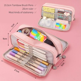 AOHIAOO Federmäppchen Federtaschen Teenager, Stifte Etui und 1 Regenbogen Radiergummi, Große Kapazität Schlamppermäppchen 3 Fach, Mäppchen Pencil Case für Studenten Schule Büro, Rosa