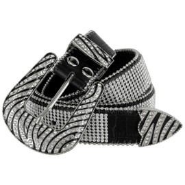50138 Rhinestone Belt Fashion Western Crystal Zebra Bling Dazzling Mesh Design Leather Belt 1-1/2"(38mm) wide (Black, 32" S)