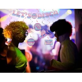 bng-bng Disco Party Decoration Let's Disco Bunting Banner Foil Hanging Swirl Streamers 70s 80s 90s Fever Hippie For Birthday Wedding Bachelorette Music Theme Party Decorations Supplies
