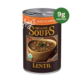 Amy's Soup, Organic Light in Sodium Variety Pack, Vegetable, Split Pea and Lentil Canned Soup, Made With Organic Vegetables, Pack of 6