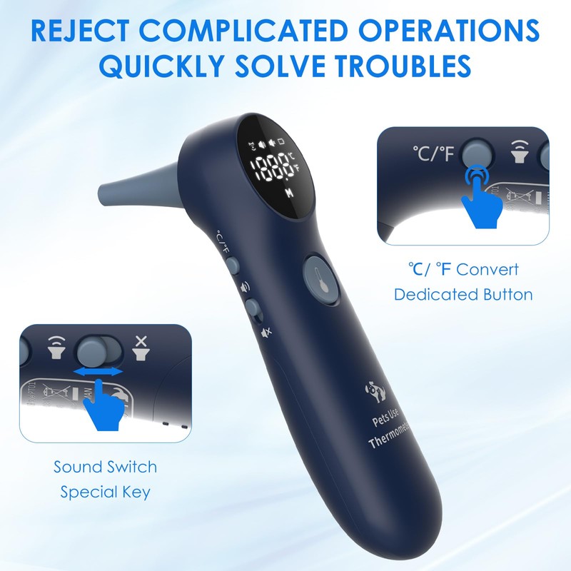 MINDPET-MED Pet Ear Thermometer for Dogs, Cats, and Livestock, Long