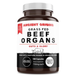Grass Fed Beef Organs Supplement 4500mg - Desiccated Liver, Bone Marrow, Heart, Spleen, Pancreas & Kidney, Non-GMO, Gluten Free, Undefatted by Ancient Origins (180 Capsules, 750mg Each)