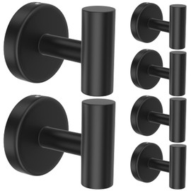 stusgo 6-Pack Black Towel Hooks, Towel Hook Wall Mounted, Matte Black Hooks for Bathroom, Stainless Steel Wall Hooks for Hanging, Modern Towel Hooks for Bathroom, Bathroom Hooks for Wall