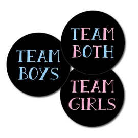 36 2.5 inch Twin Gender Reveal Party Stickers - Team Boys Girls Both - Chalkboard