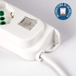 FANTON 474604 Multiple Socket Omega Power Strip 3-Way Italian/German Schuko 2P+T 16A Cable 1.5 m Italian Team Plug Small 10A + Overload Switch