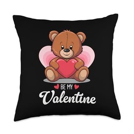 Message Cute Bear Holding Heart Love Valentine's Day Throw Pillow
