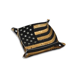 GACCAP Valet Tray for Men Husband Boyfriend Boys – Catchall Bedside Vanity Tray, Nightstand Caddy Leather Holder for Keys, Phone, Wallet, Coins, Trinkets & Jewelry Wood American Flag 023