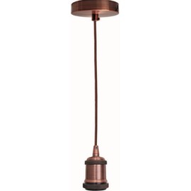 LEDSone Vintage Pendant Light Fitting Modern Retro Industrial Style E27 Lamp Copper Holder, Brown Round Braided Flex, Copper Ceiling Rose, 1m