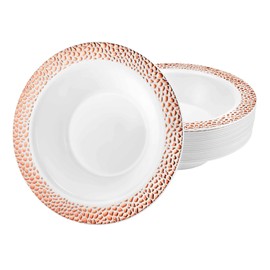 14oz Rose Gold Round Plastic Bowl Pebble Design - Elegant Disposable Serving Bowl for Weddings, Parties, and Special Events - Durable, Reusable Tableware - Perfect for Catering and Buffets (100)