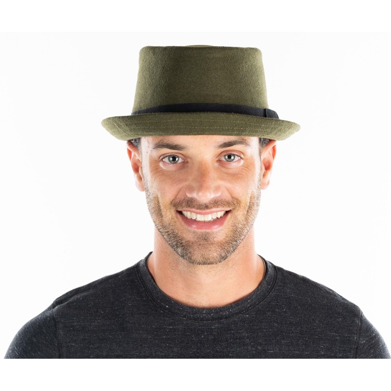 Funky Junque Diamond Crown Wool Structured Fedora - Olive (Large/XL)
