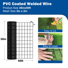 PVC Coated Wire Mesh Fence, Heavy-Duty Black Welded Wire Fencing (2×3 Inch Mesh, 36"×50' 16Gauge) Ideal for Garden, Pet Enclosure & Property Boundaries