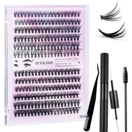 Wabuyao Cluster Lashes, Lash Extension Kit 30D 40D Individual Lashes D Curl Eyelash Extension Kit with Applicator and Lash Bond&Seal, Black