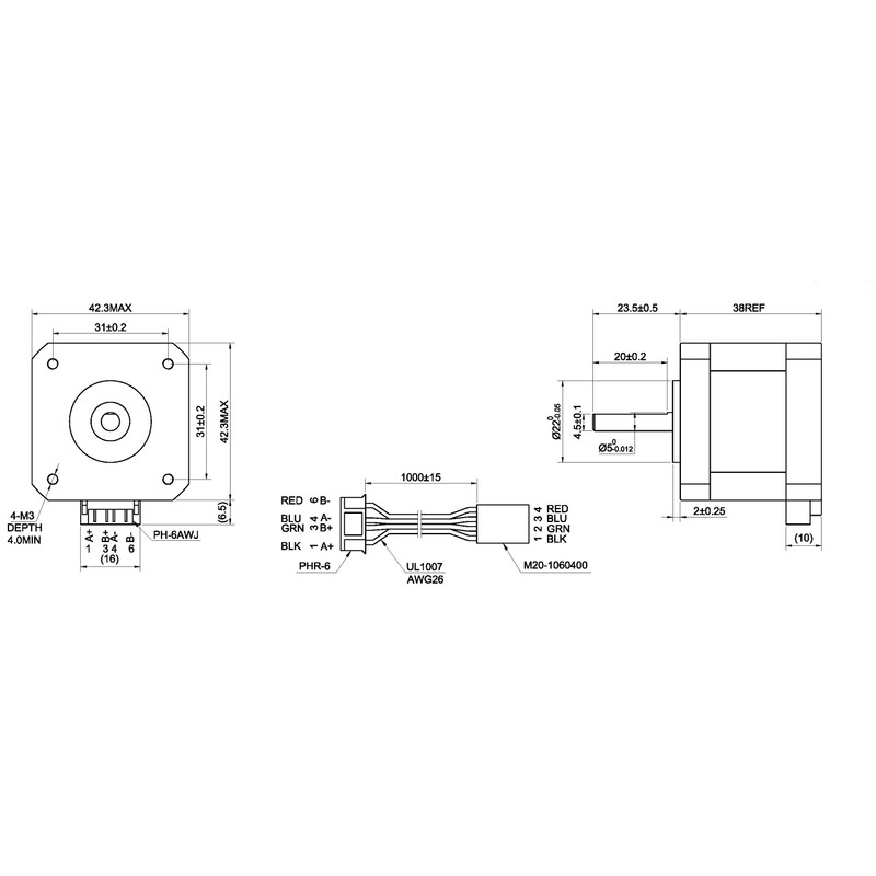 STEPPERONLINE Nema 17 Stepper Motor Bipolar 1.5A 42Ncm 42x42x38mm 1.8deg