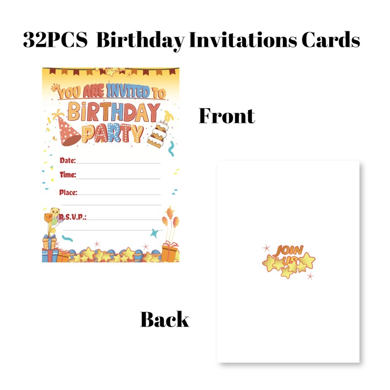 32 Birthday Invitation Cards,Uniquely Designed Birthday Cards for Children,Men, Women
