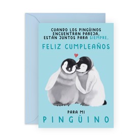 CENTRAL 23 Tarjeta de cumpleaños en español – “Para mi pingüino” – Romántica para novio, novia, esposo, esposa, pareja, prometido/a– Incluye pegatinas