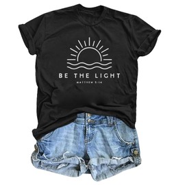 Sulayesh Christian Be The Light Shirts for Women Bible Verse Shirts Jesus Religious Faith Tshirts Inspirational Tees Tops (Black,L)