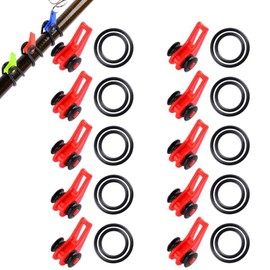 10 Pcs Fishing Rod Hook Keeper Fishing Tackle with Ring Lure Hook Holder with Elastic Rubber O-Ring Easy to Install Easy Adjustable (Red)