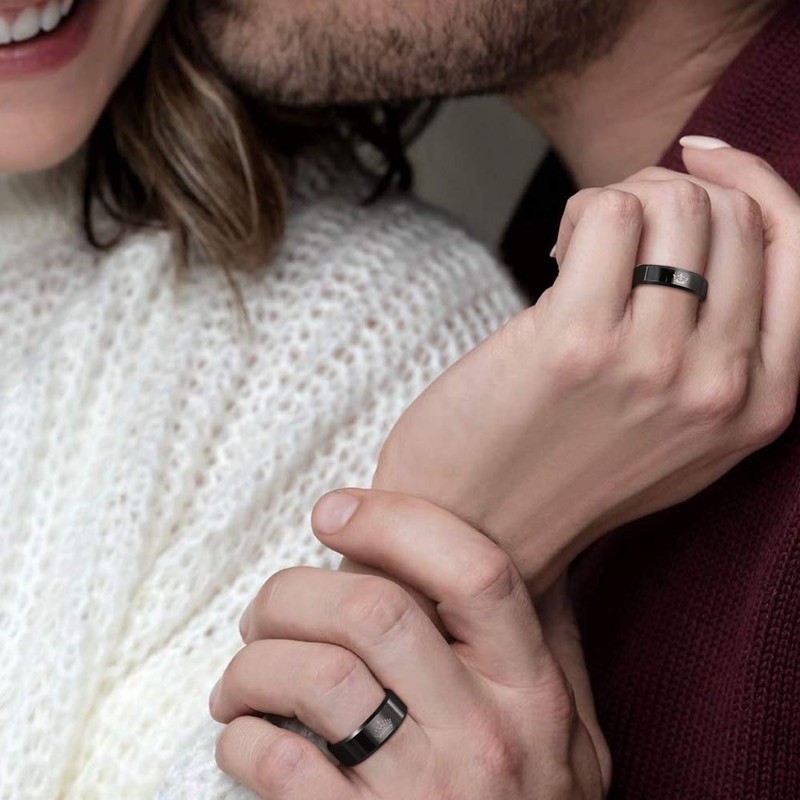 Black Tungsten Ring Her King His Queen Crown Wedding Bands