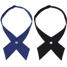 Mantieqingway School Uniform Pre Tied Bows for Girls Women Solid Color Adjustable Criss-Cross Bowtie (Black+Sapphire)