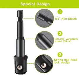PEAKTREND 9Pcs Impact Grade Power Drill Sockets Adapter Sets Drill Bits Set Hex Impact Driver Tools to 1/4" 3/8" 1/2" Shank Hex Shank Impact Driver Socket Adapter