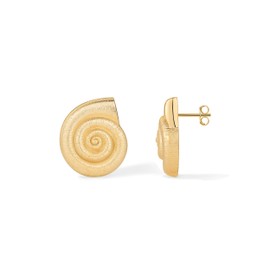 PAVOI 14K Yellow Gold Plated Sterling Silver Posts Chunky Brushed Textured Conch Seashell Earrings for Women | Statement Earring Pair